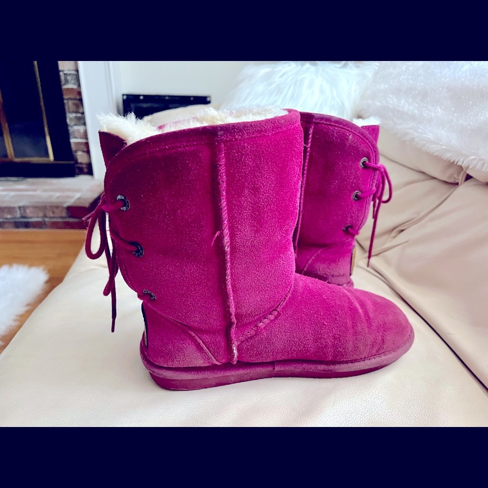 BEARPAW LACE UP BACK BOOTS ELIZABETH HOT PINK MAGENTA 7
